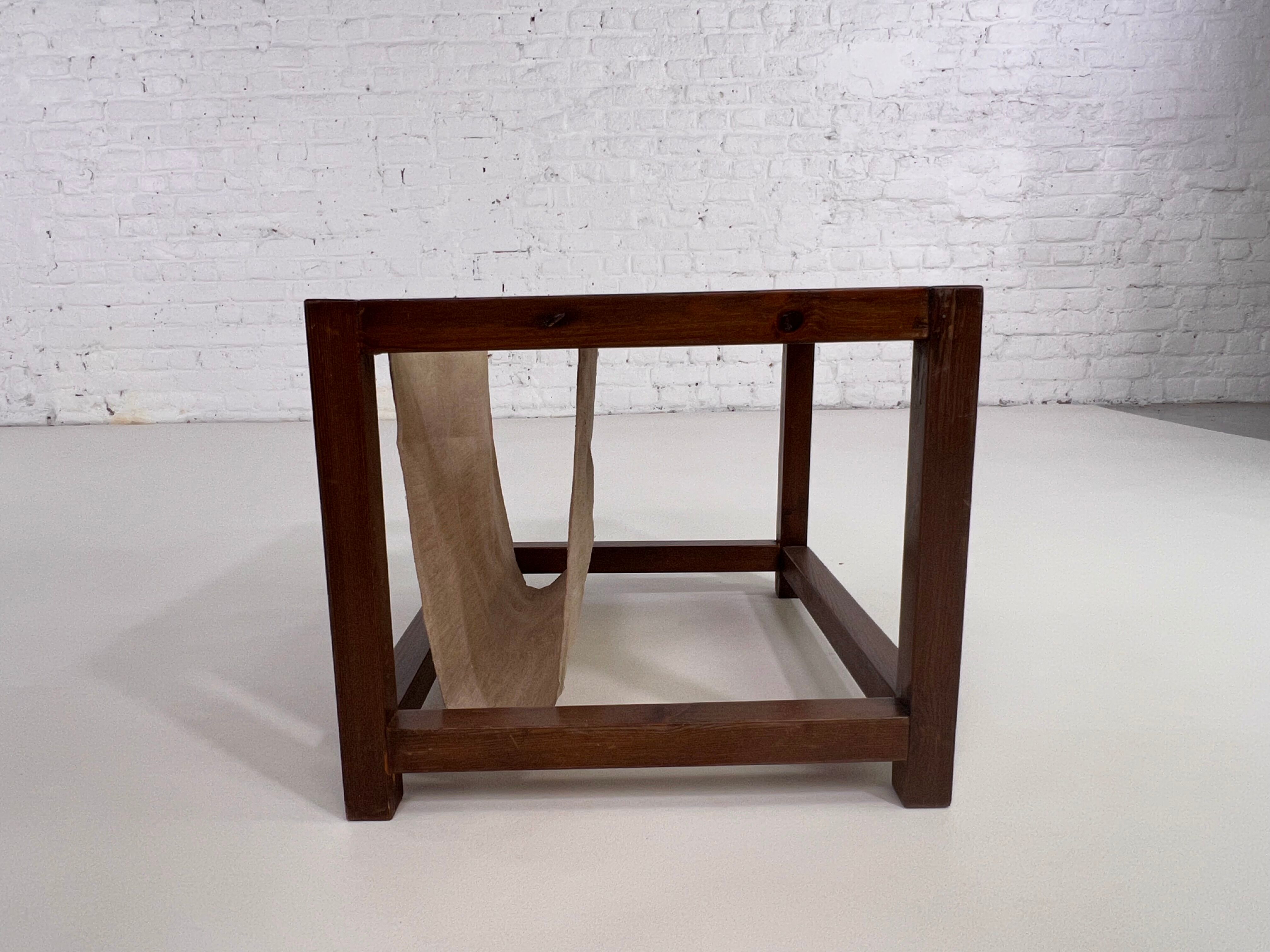 Vintage wooden sofa end with built-in fabric magazine holder