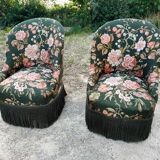 Two toad armchairs, floral motifs