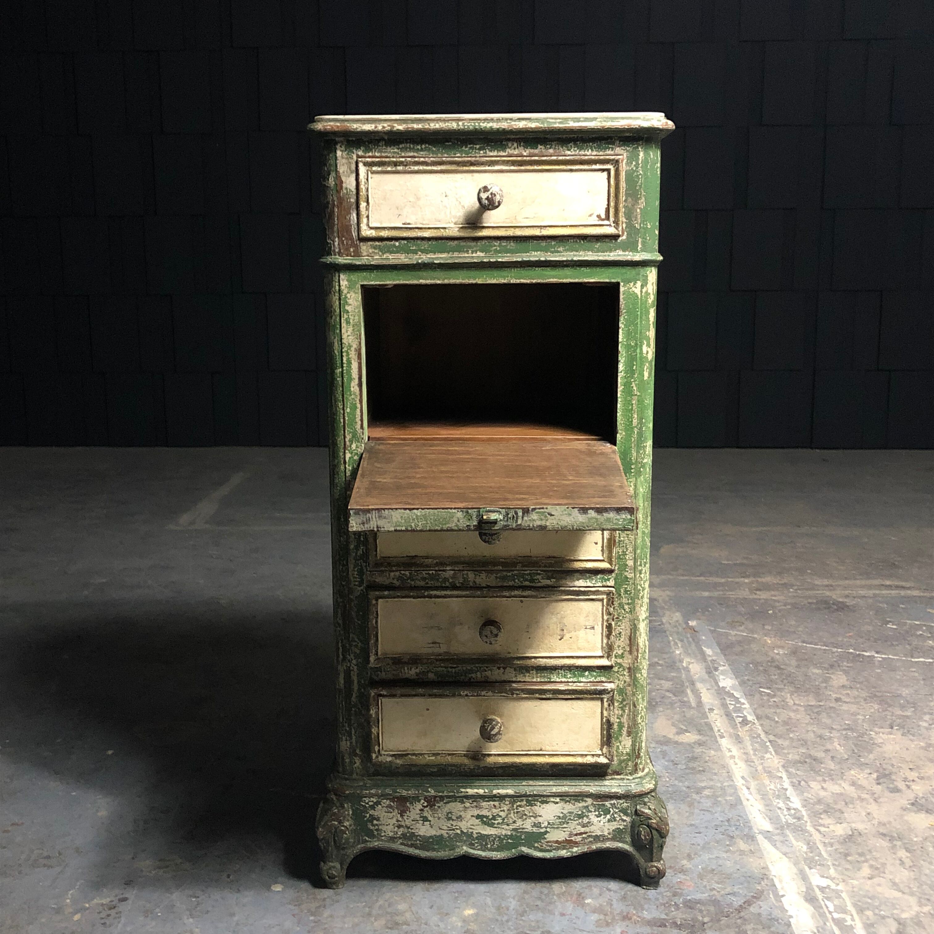 Old wooden dresser, aged green patina