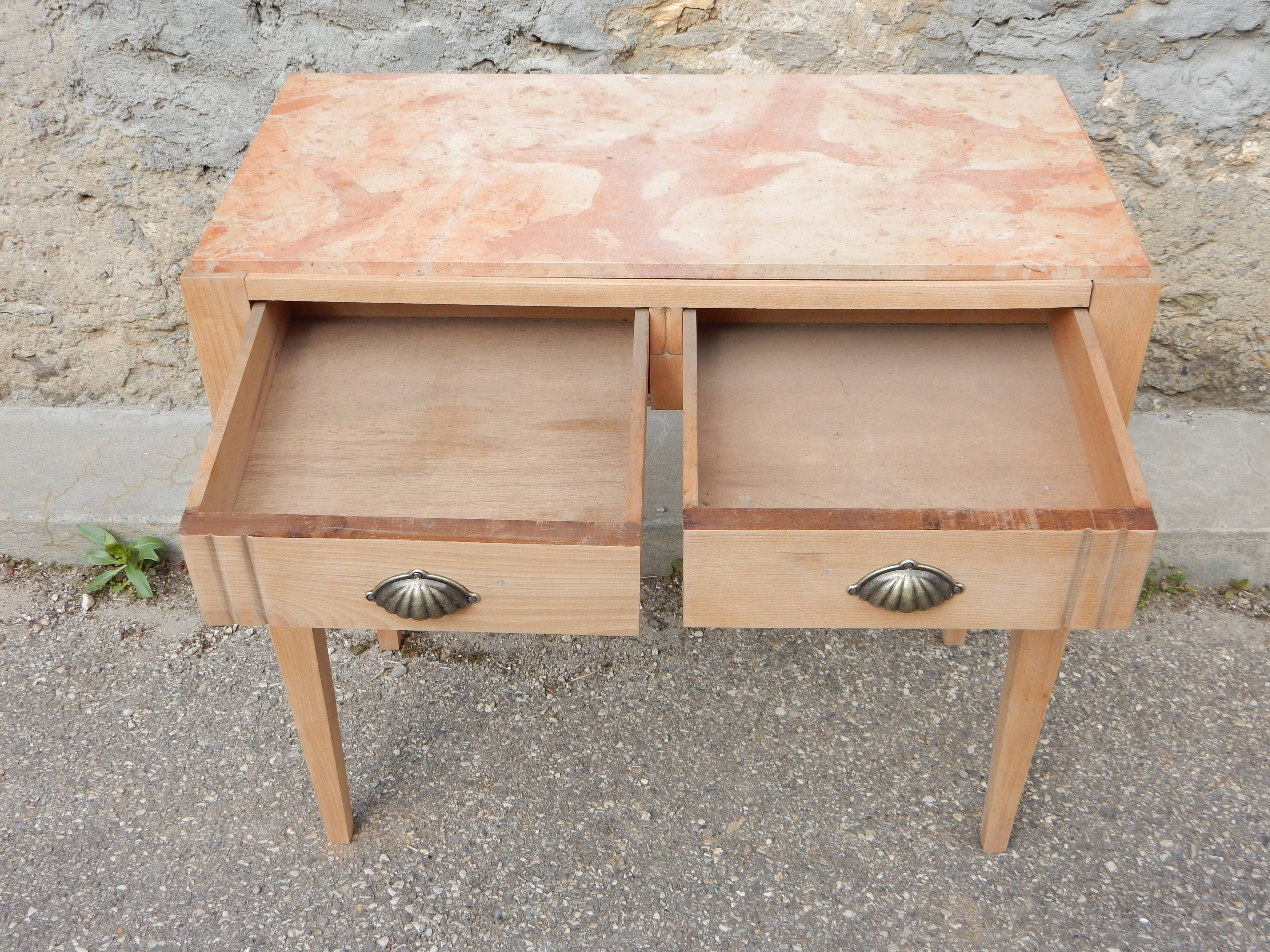Ancienne console Art Déco - Hêtre et marbre rose - Table d'appoint