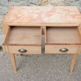 Ancienne console Art Déco - Hêtre et marbre rose - Table d'appoint
