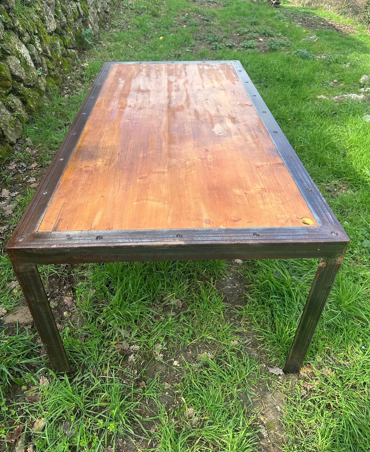 Large industrial table in wood and metal