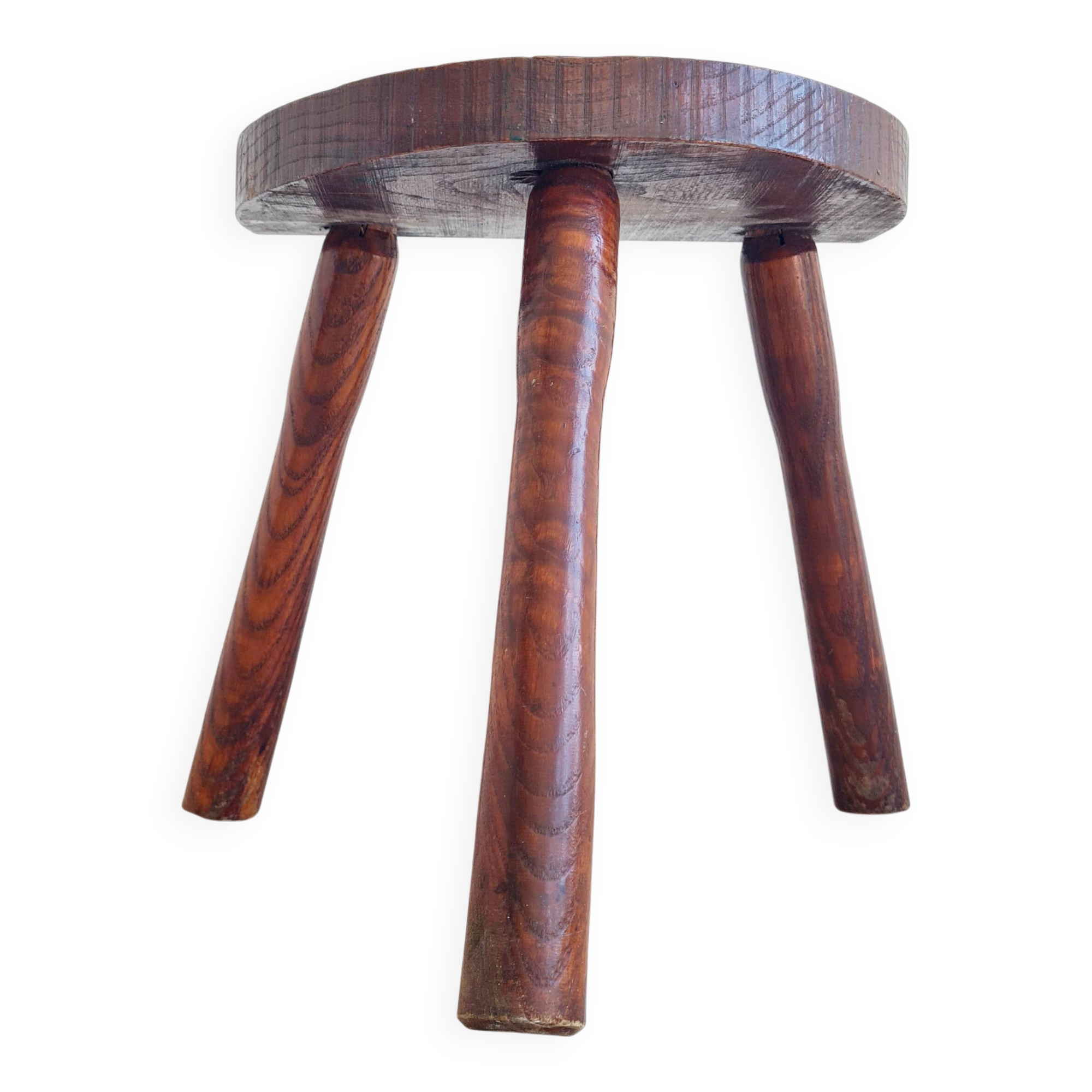 Tabouret tripode en bois massif - porte plante brutaliste