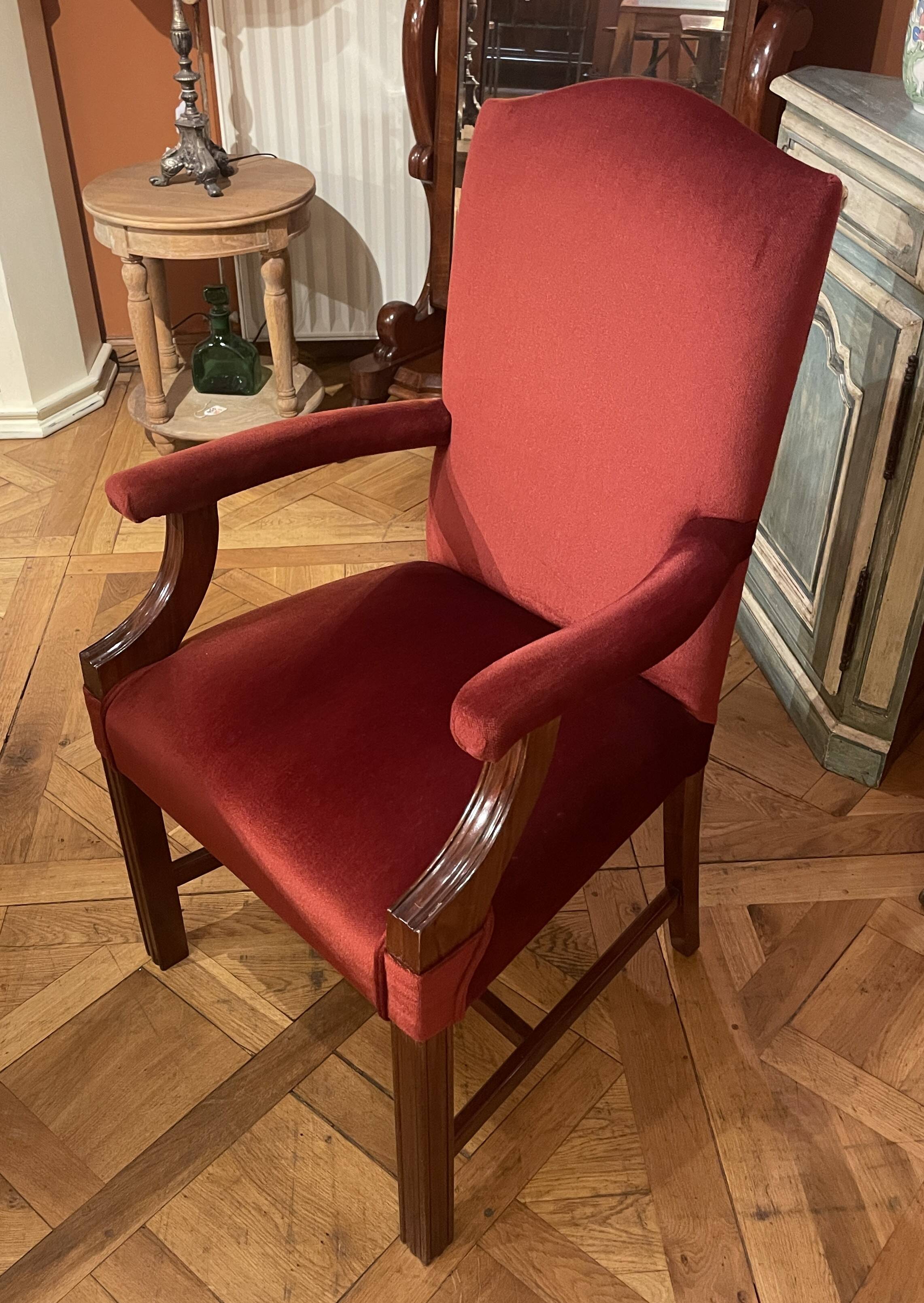 fauteuil de bureau en acajou et velours rouge