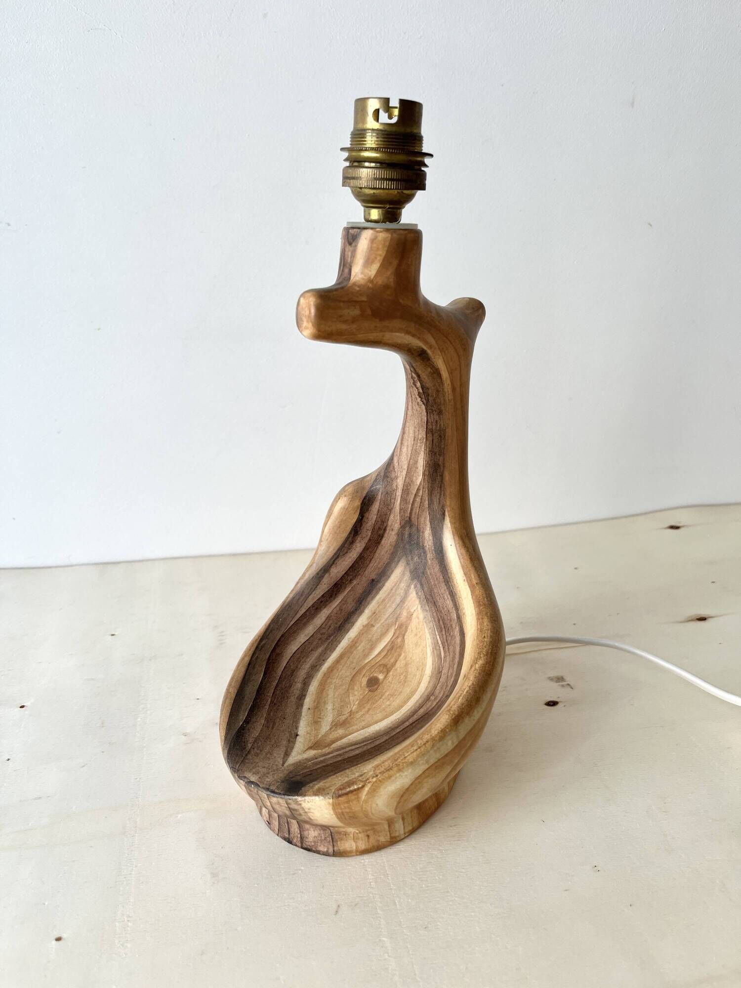 Vallauris lamp by Grandjean Jourdan 1950, vintage faux bois ceramic