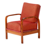 Restored Art Deco Armchair, Original Upholstery, Walnut, Veneer, Czech, 1930s