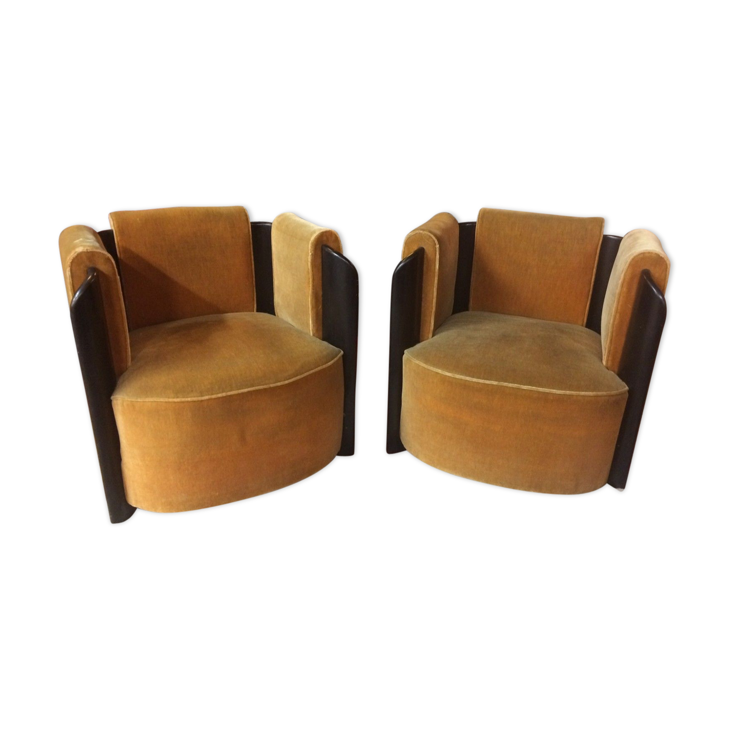 Set of 2 armchairs Art Deco 1950 velvet and blackened wood