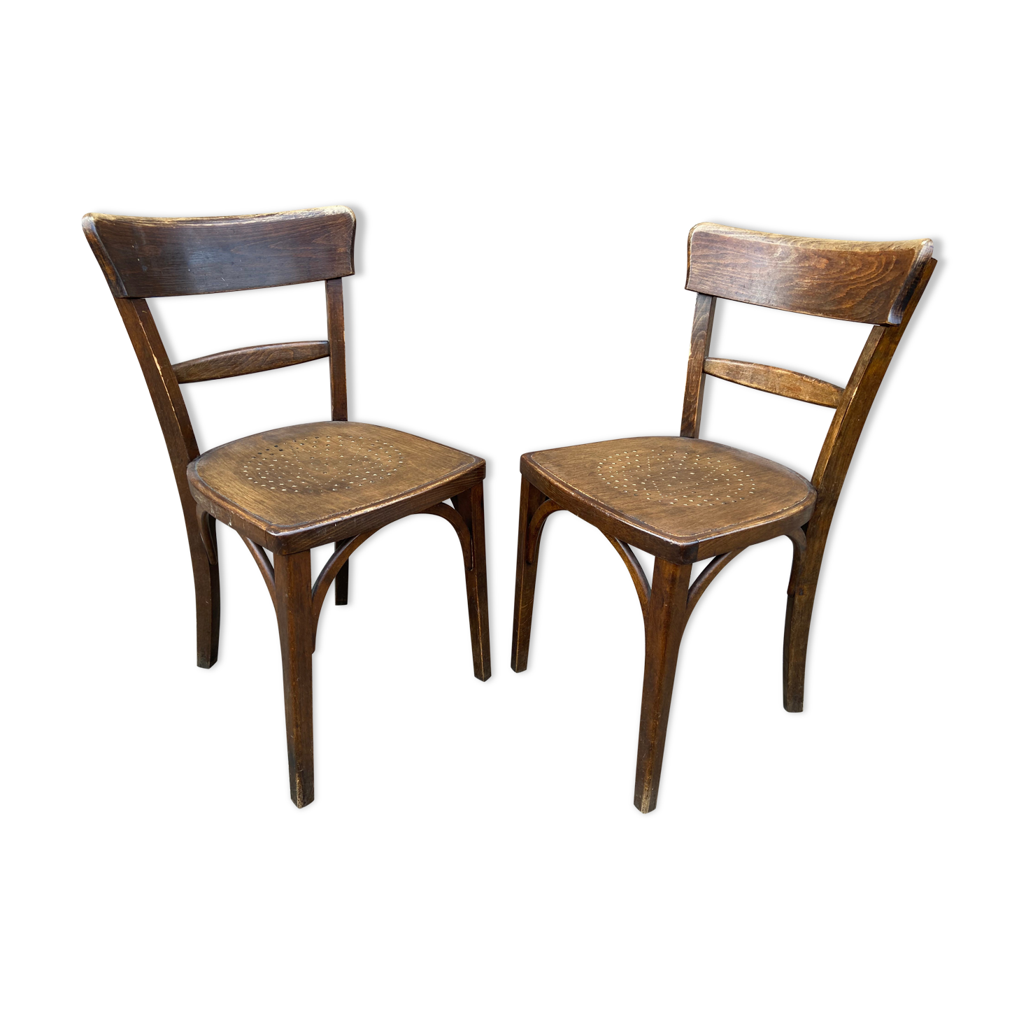 Pair of curved wooden brasserie chair