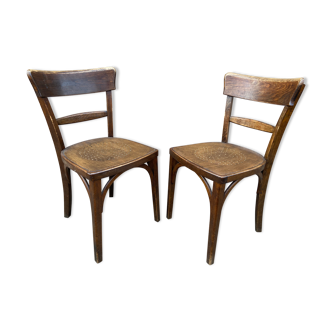 Pair of curved wooden brasserie chair