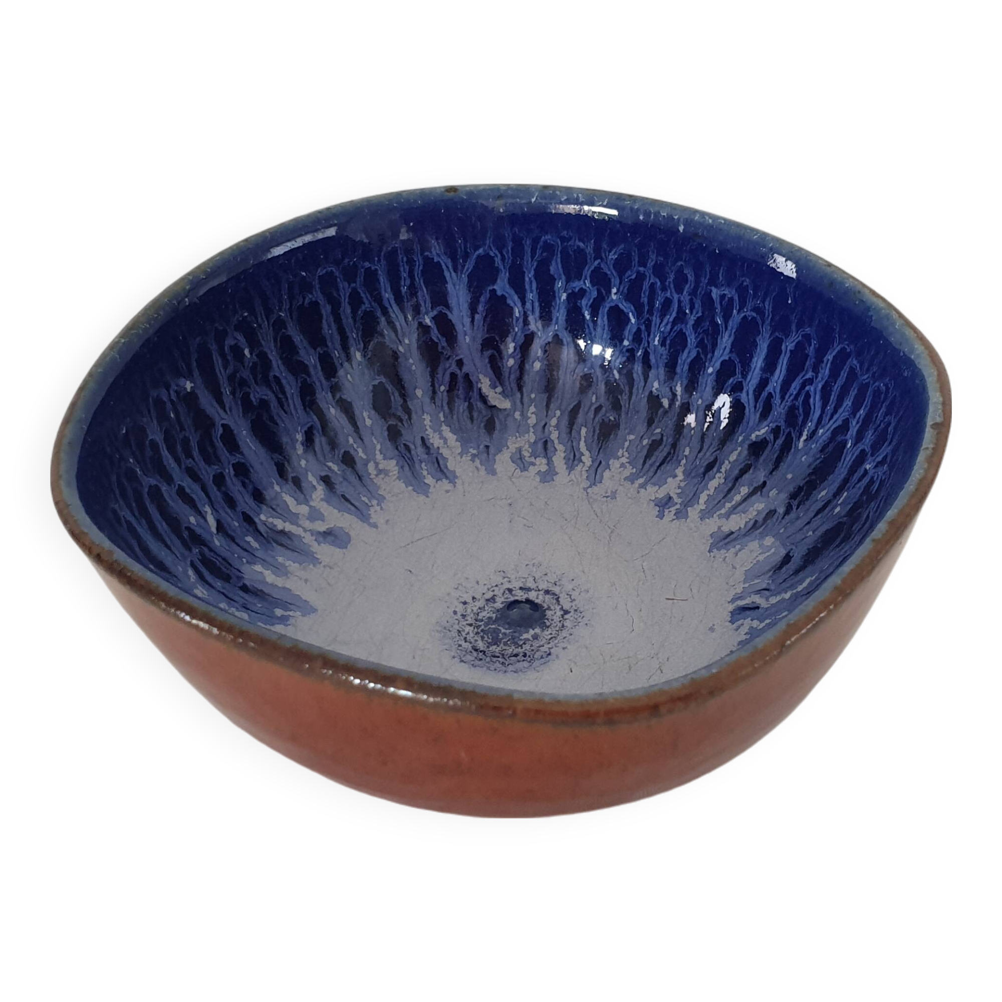 Glazed ceramic bowl / cup Blue interior Signed Alésia