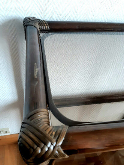 Rattan bookcase and smoked glass 1960