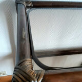 Rattan bookcase and smoked glass 1960