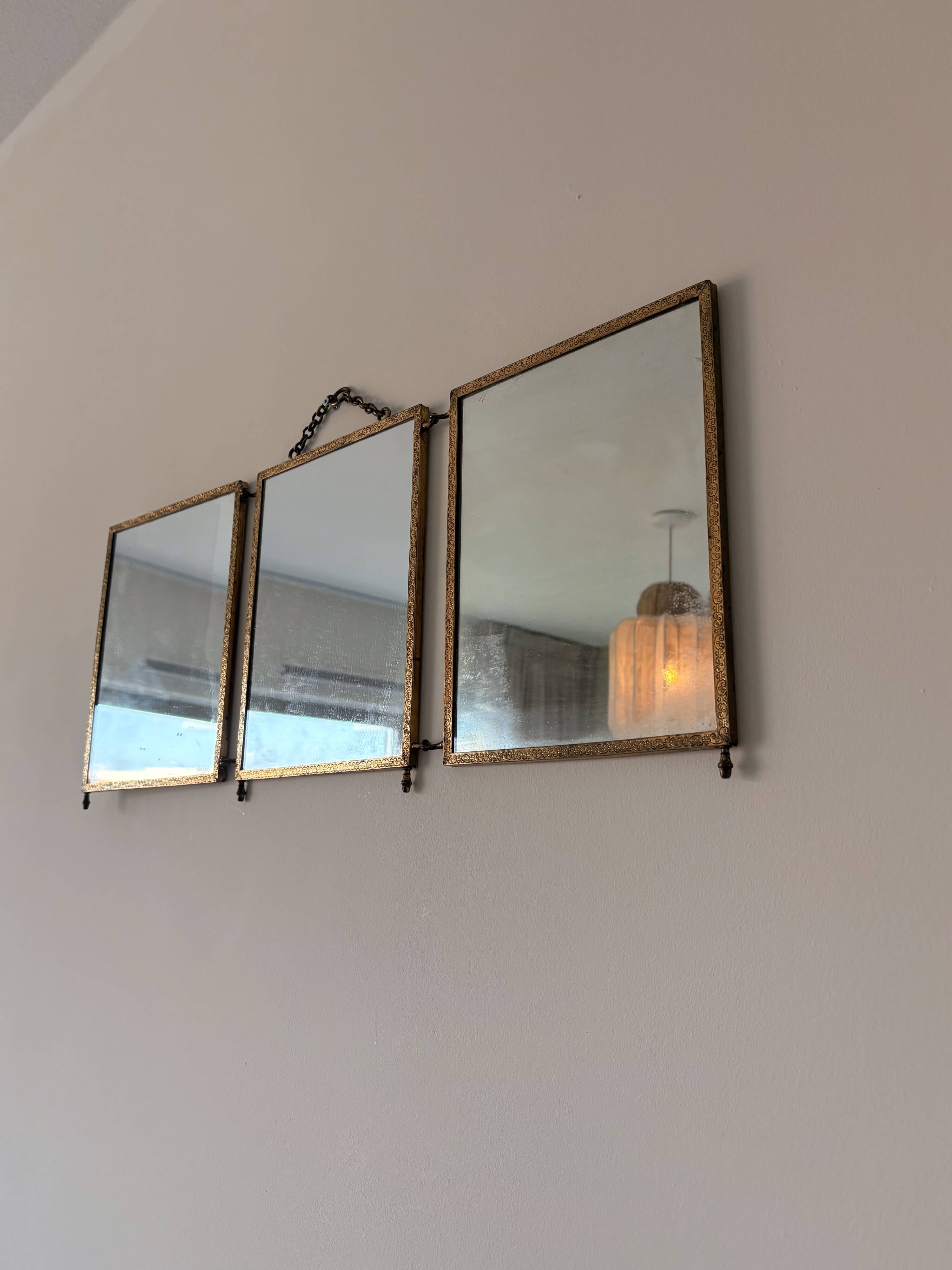 Antieke bronzen triplet spiegel uit 1900