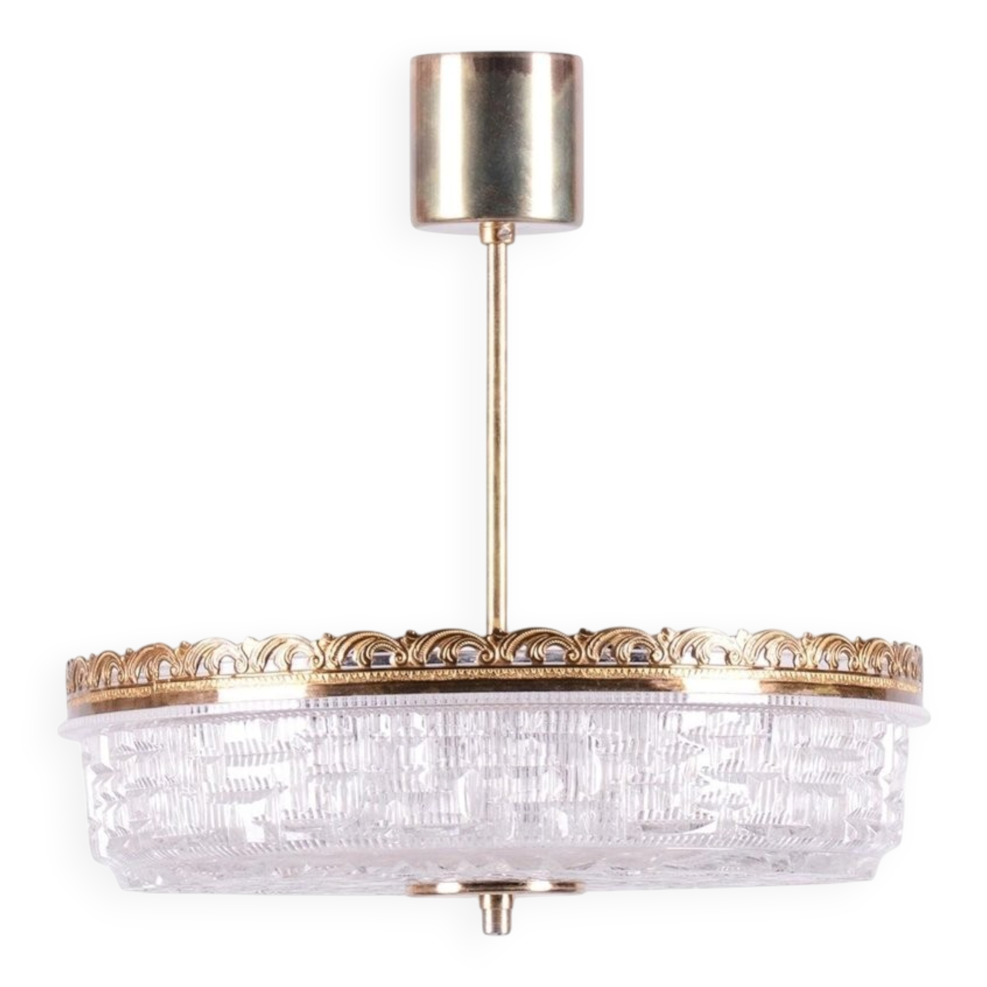 Mid-Century Chandelier in Glass and Brass attributed to Kamenický Šenov, Czech, 1960s