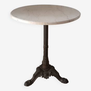 Bistro pedestal table in marble and cast iron Pierre Ouvrier Paris