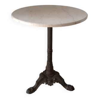 Bistro pedestal table in marble and cast iron Pierre Ouvrier Paris