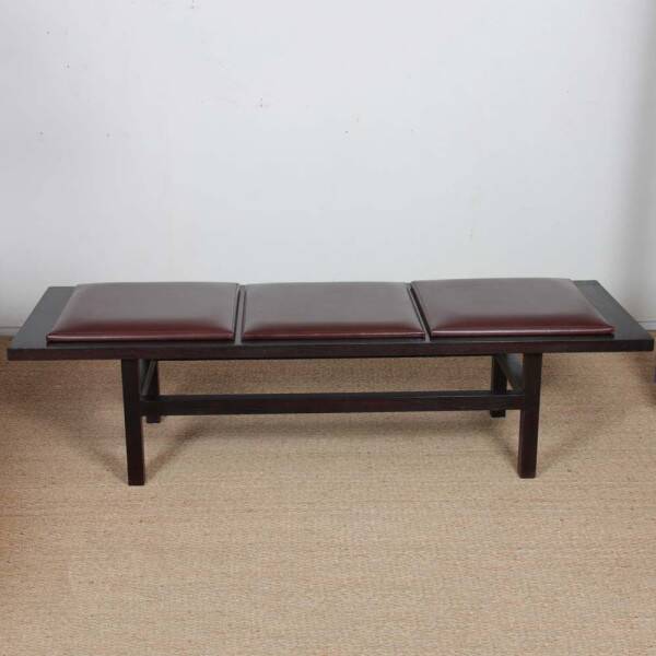 Large black wood and leather bench, 20th century work