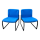 Electric blue fabric designer armchairs with black lacquered metal legs from the 80s.