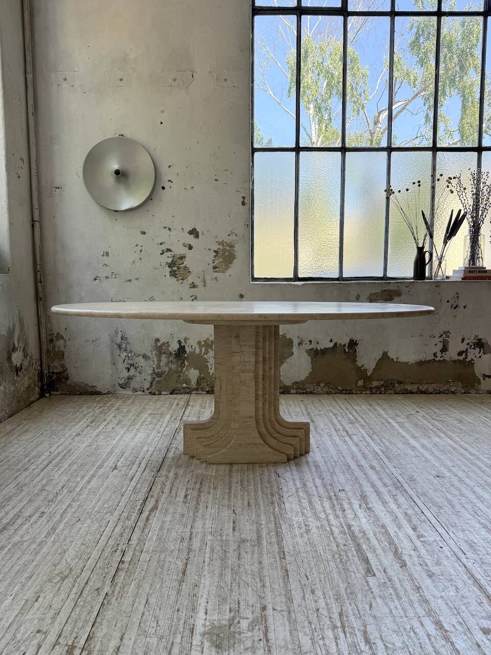 Travertine dining table 1970 Italy Tobia Scarpa