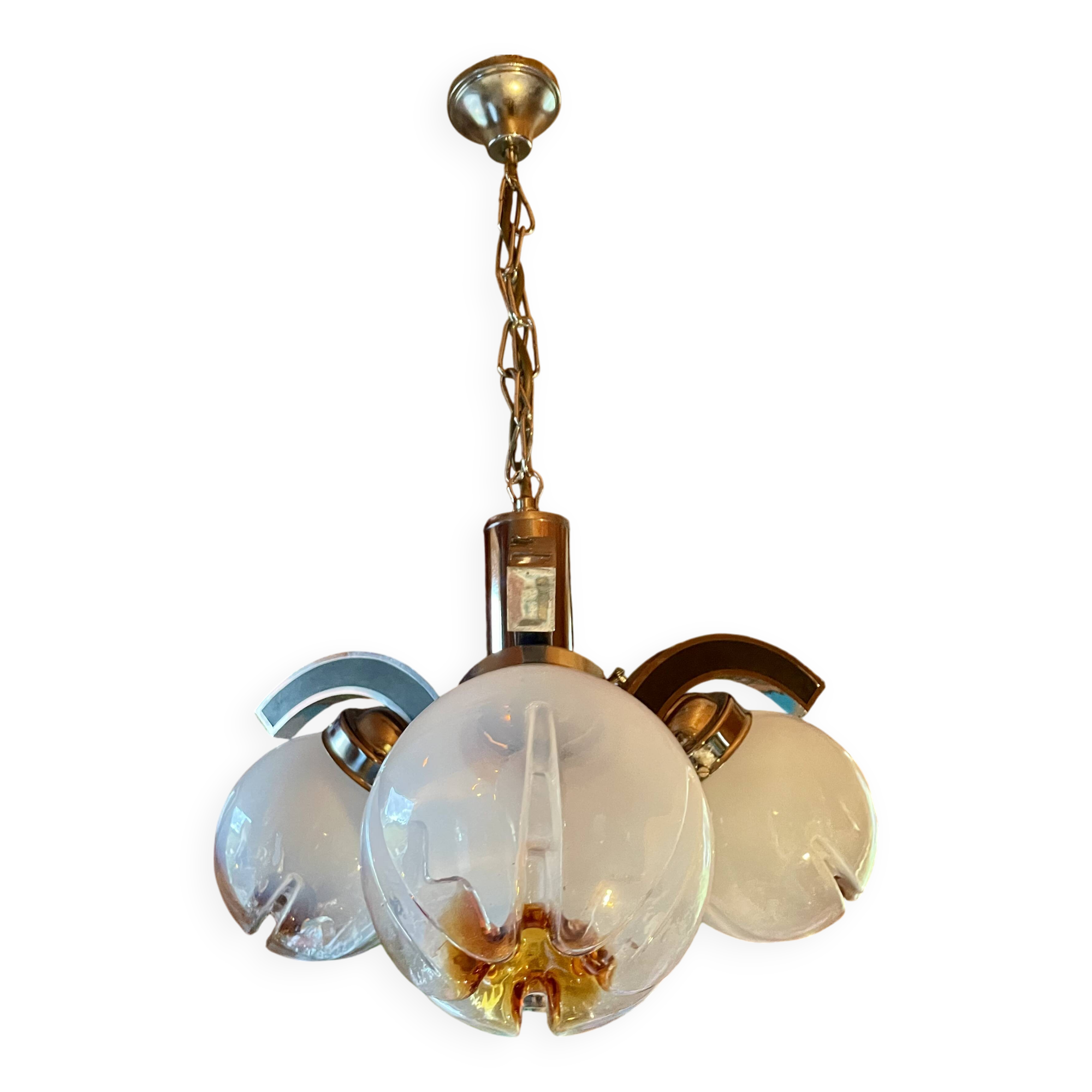 Chandelier, pendant light, vintage ceiling light, Space Age, Murano "Mazzega", 70s