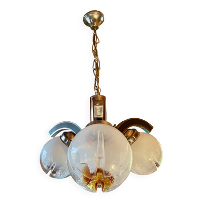 Lustre, suspension, plafonnier vintage, Space Age, Murano ''Mazzega'', année 70