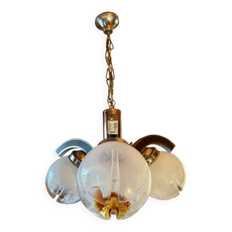 Lustre, suspension, plafonnier vintage, Space Age, Murano "Mazzega", année 70
