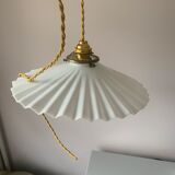 Vintage white pleated opaline pendant lamp