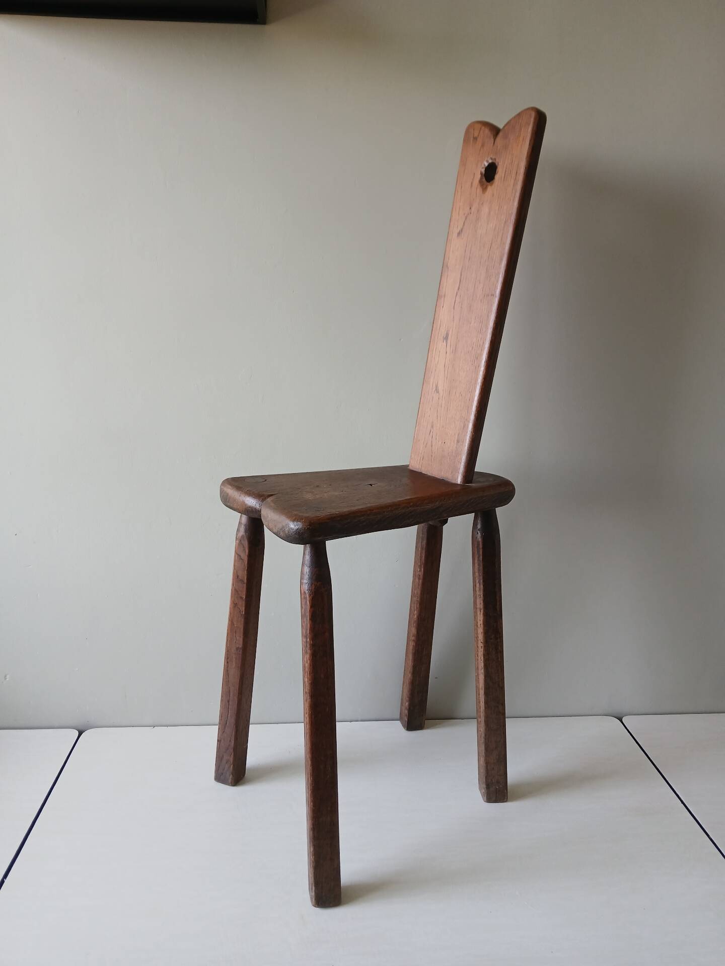 Antique Alpine peasant chair, Stabelle type, made of solid wood – 19th century.