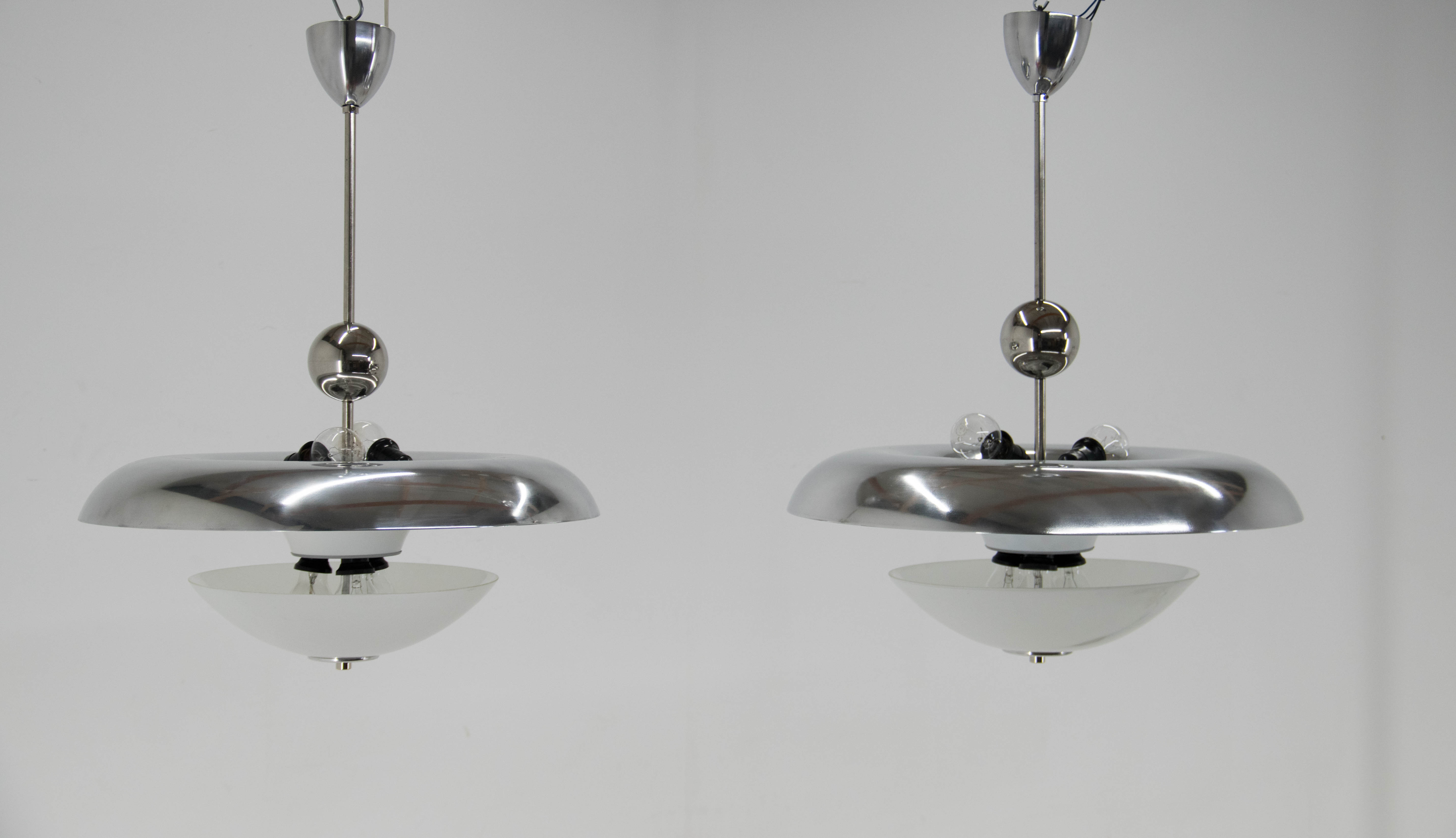 Set of Two Bauhaus Chandeliers, 1930s, Restored
