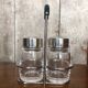 Old Service Salt Pepper Shaker Molded Glass + Vintage Silver Metal