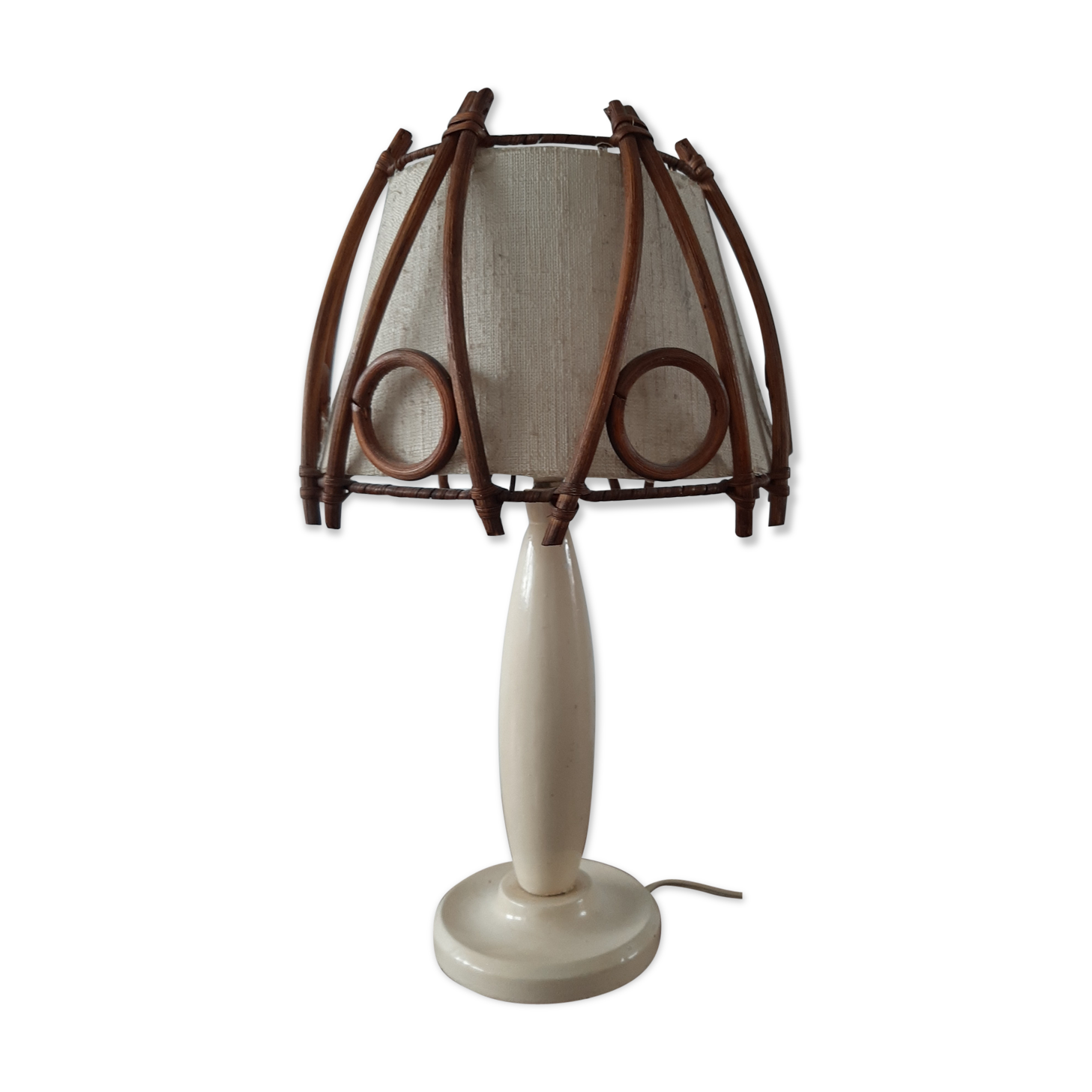 Lampe à poser vintage en rotin