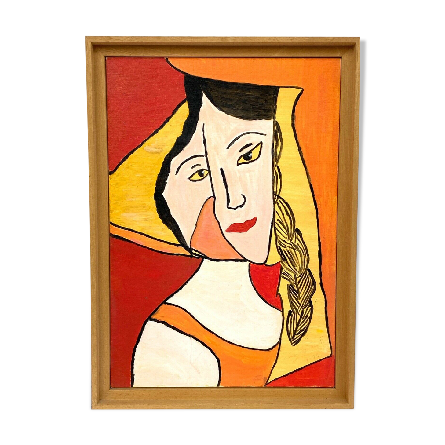 Oil on cardboard by denise fortin figurative composition ma geisha 1999