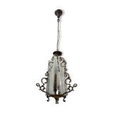 Italian art deco bronze and etched glass pendant lamp