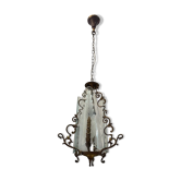 Italian art deco bronze and etched glass pendant lamp