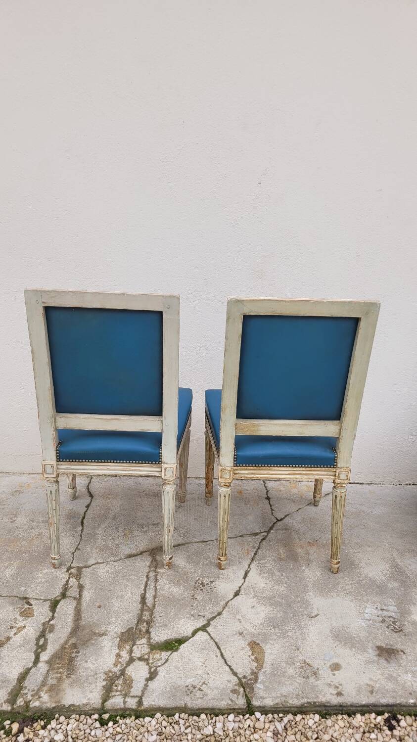 Pair of antique Louis XVI style chairs with patina