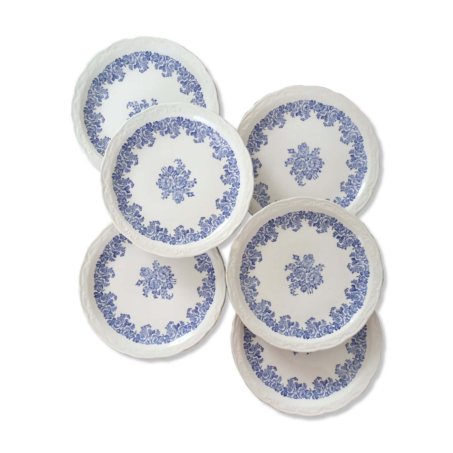 Assiettes à dessert fleurs bleues