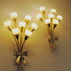 Vintage bouquet modern design brass wall lamp pair from the 1940s