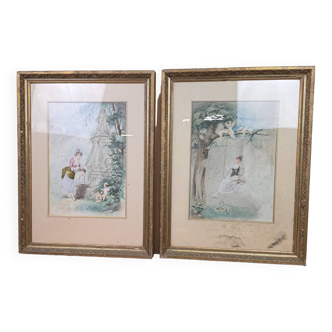 Two watercolors after Eugène GRIVAZ (1852-1915) signed with a later reminder
