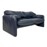 Canapé en cuir Maralunga 2 places vintage des années 1980 par Vico Magistretti pour Cassina
