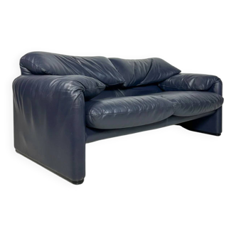 1980s Vntage Maralunga 2Seater Leather Sofa by Vico Magistretti for Cassina