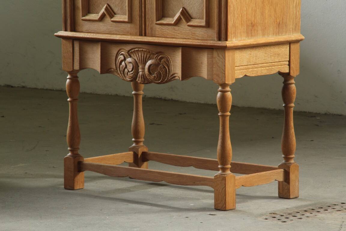 Vintage Danish Chevron Oak Cabinet, Henning Kjærnulf Baroque style, 1960s