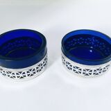 Paire de salières cristal bleu et argent