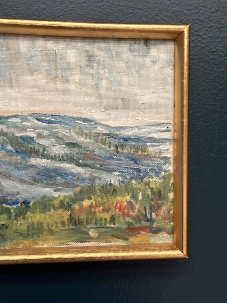 Mid Century Oil On Canvas Landscape By Unknown Artist Vintage & Framed – 33 × 22 Cm