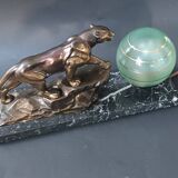 Panther desk lamp in spelter on a black and white marble base 1925