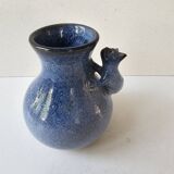 Blue ceramic cat vase signed Jean Louis Scouarnec