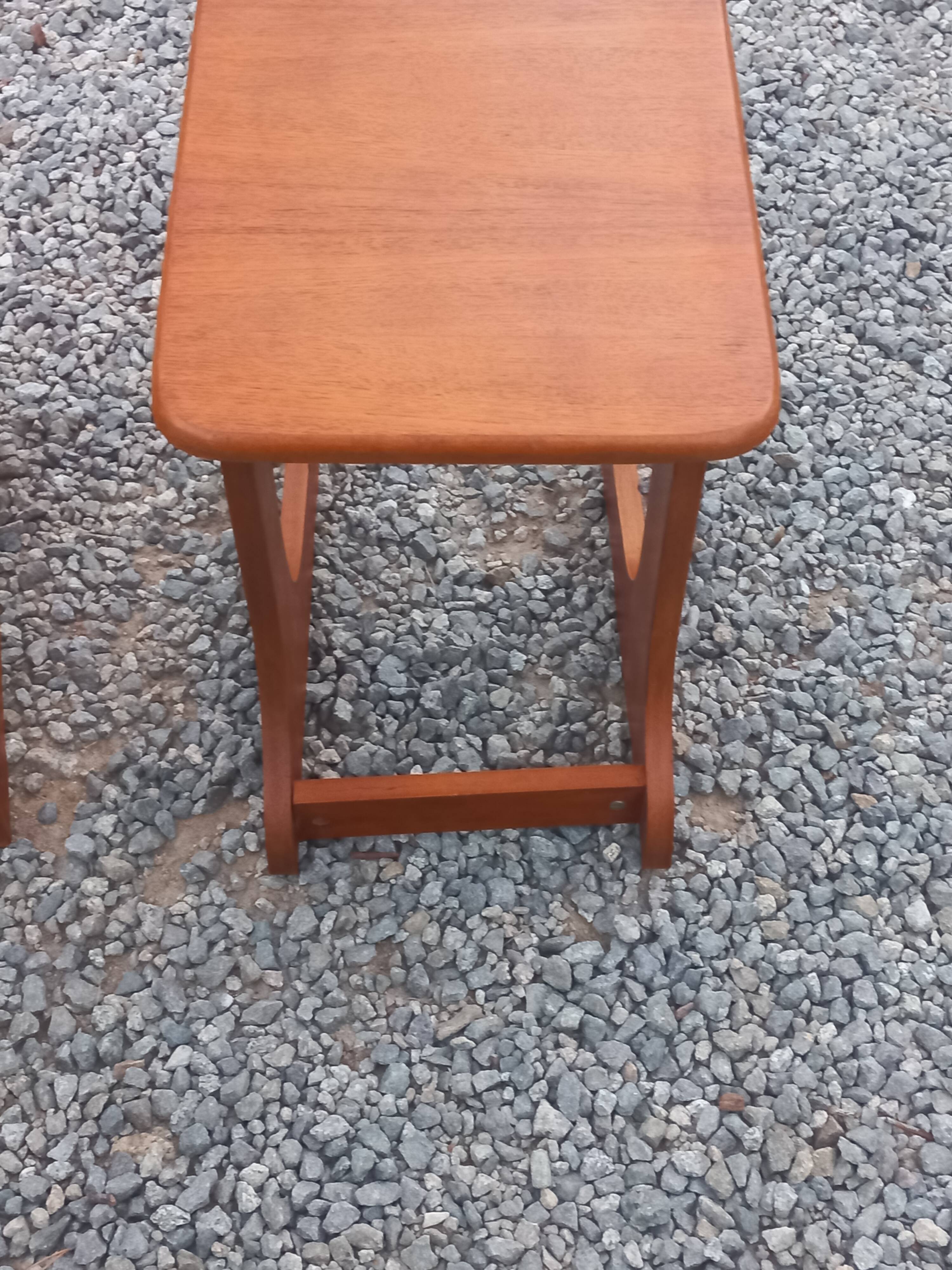 Set of 3 nesting tables in Scandinavian style made of teak from the 1970s.