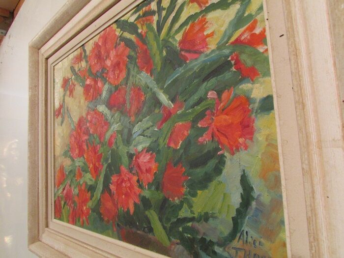 Painting signed Thomas Alice: Christmas Cactus