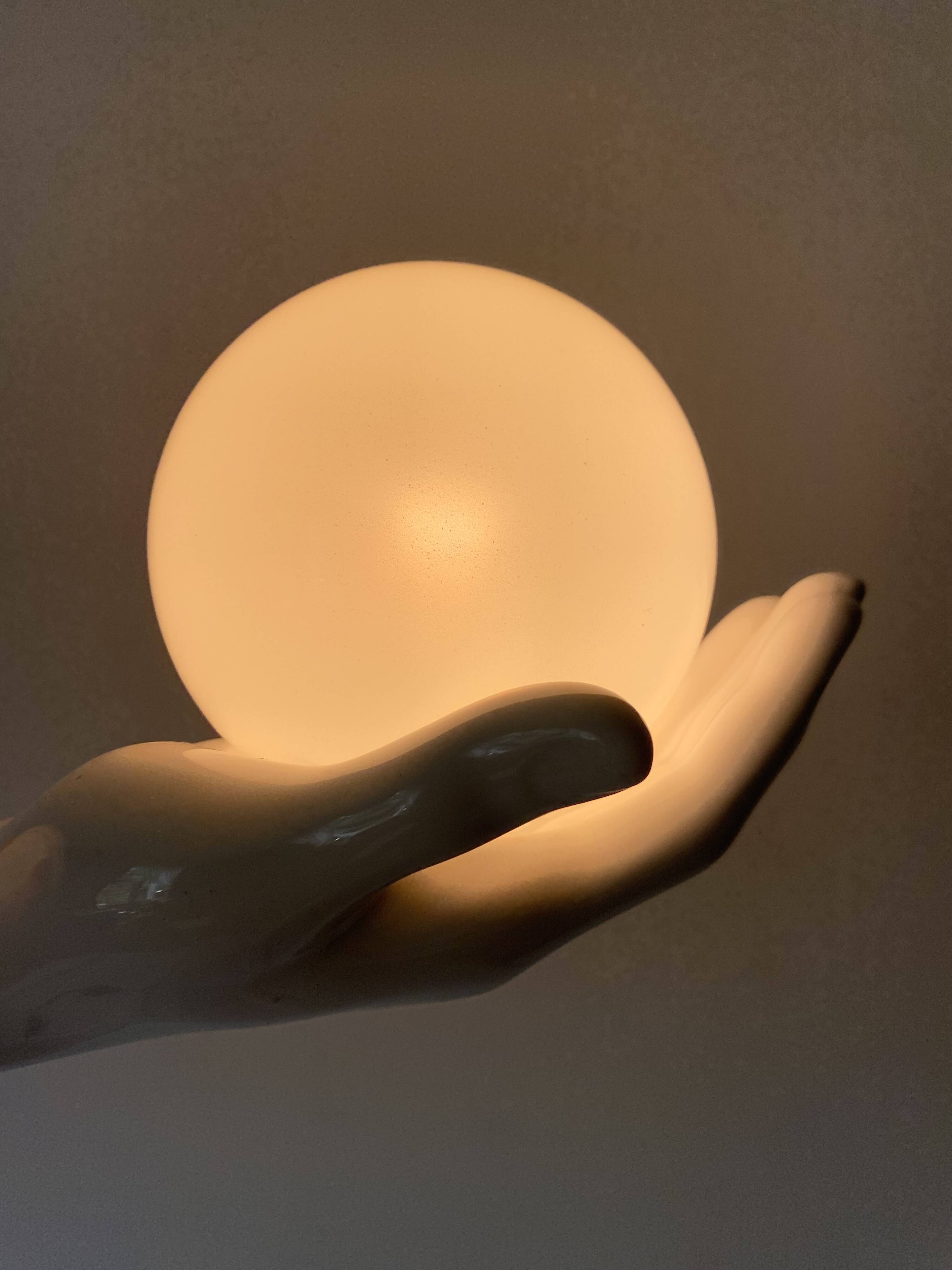 Ceramic and opaline women's hand wall light, 1970s