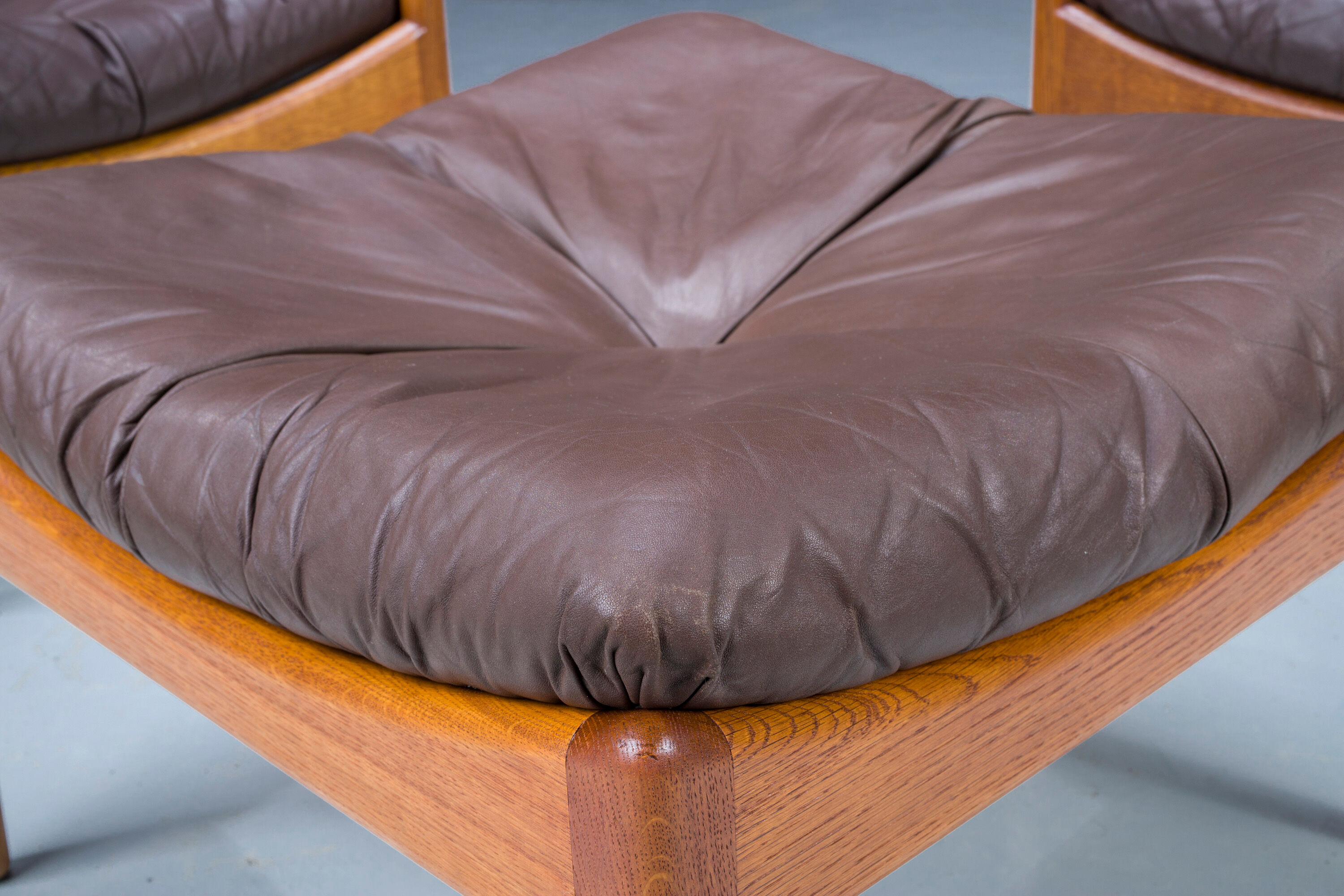 Mid-century danish oak and leather lounge chairs & ottoman by kristian vedel, 1960s, set of 3