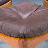 Mid-century danish oak and leather lounge chairs & ottoman by kristian vedel, 1960s, set of 3